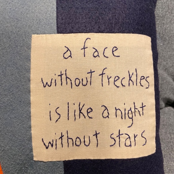 Handmade Embroidered Pillow –Freckled Faced Navy and Orange - Picture 3 of 4